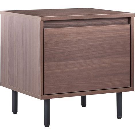 Bedside Table Dark Brown Particle Board with 1 Drawer Metal Black Legs Minimalistic Contemporary Bedroom Piece NIKEA