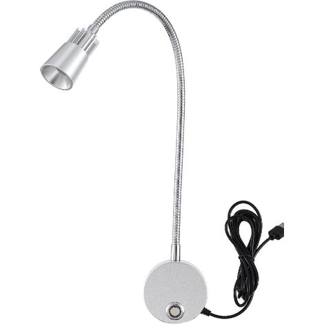 Deckenleuchte mit Schwanenhals für Hotel- oder Wohnzimmerbett - integrierter flexibler Arm, minimalistisches und elegantes Design, silberfarbene Ausführung