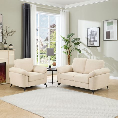 MALMO MODERN SCANDI STYLE FABRIC LIVING ROOM 1+2 SEATER SOFA SET BEIGE