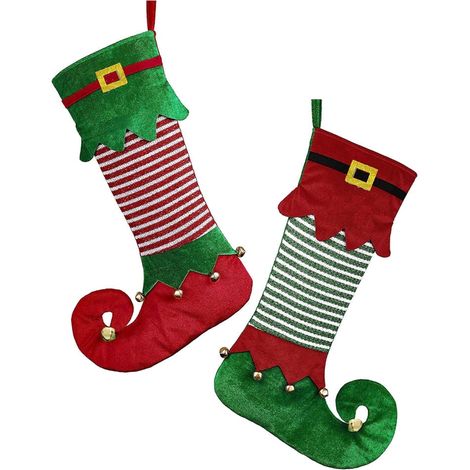 Chaussette De Noël - En Polyester - Pour Décoration De Cheminée Murale Ou Arbre De Noël - Lot De 2 (1/5)