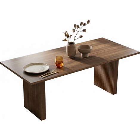 ELVMI Ausziehbarer Esstisch für 6-8 Personen, Rechteckige MDF Tischplatte mit Lamellenbeinen, Nussbaum, 140/200 x 90 cm (1/5)