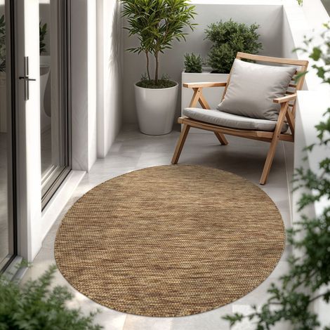 Paco Home In- & Outdoor Teppich Flachgewebe einfarbig modern wetterfest für Terrasse Küche 120 cm Rund, Coffee