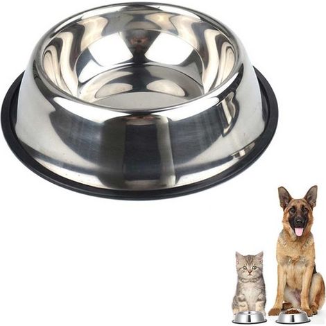 Ciotola per cani in acciaio inox, adatta per cibo e acqua, lunga 19 cm, con base in gomma antiscivolo, ideale per cani e gatti di piccola e media taglia. (1/5)