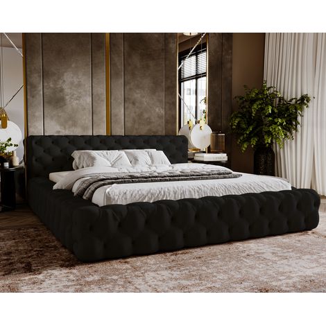 Emporius – Lit double 180x200 avec tiroir – Chesterfield noir en velours – Tissu imperméable et ignifugé – Confort optimal pour chambre moderne (1/5)