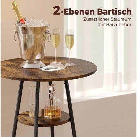 Ensemble table de bar industrielle avec 2 tabourets rembourrés, pieds en métal et rangement, finition bois rustique (1/5)