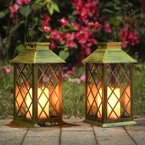 Set di lanterne solari (2 pezzi) con effetto candela, illuminazione solare per esterni, decorazione da giardino, lanterna solare a forma di candela (1/5)