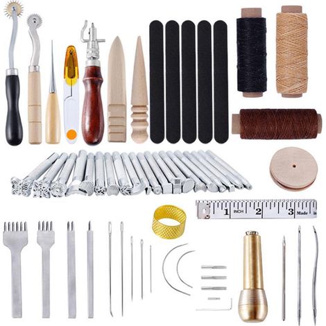 Kit de 59 Outils pour Travail du Cuir - Ensemble Complet de Maroquinerie DIY avec Outils de Piquage, Couture et Finition - Idéal pour Débutants et Artisans-Alovez (1/3)