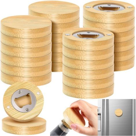 24 runde, 6,35 cm große Flaschenöffner aus Holz zum Selbstzusammenbauen, Magnete und Aufkleber für den Kühlschrank, Geschenke für Bierliebhaber, Hochzeitsgäste, Küchenbars und Partys.