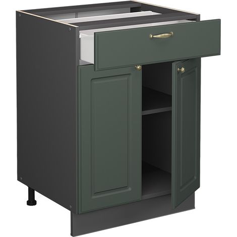Mobiletto base per cucina Fame-Line, Verde-oro rustico, 60 cm con cassetto, senza piano di lavoro, Vicco