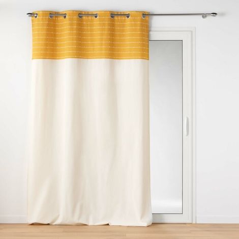 Rideau tamisant 140 x 240 cm coton recyclé + fils coupés Linechic Jaune (1/5)