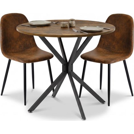 FurnitureR Ensemble repas 3 pièces, table ronde et 2 chaises coque, Table ronde de 90 cm avec 2 chaises coque effet daim, dossier haut arrondi et assise ergonomique enveloppante (1/5)
