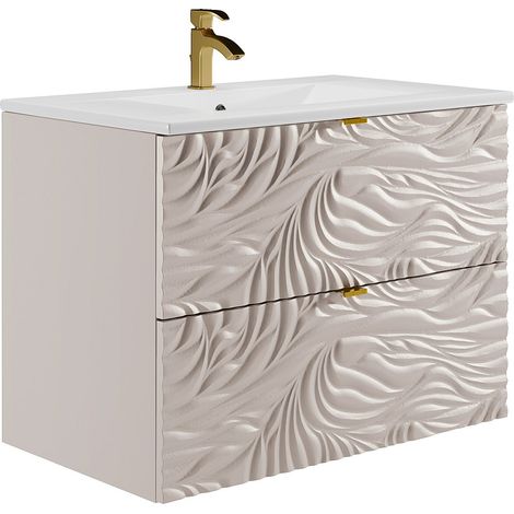 Mobile bagno sospeso testurizzato con lavabo da incasso Beige 80 cm - RINAREL