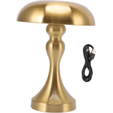 Lampe de table rechargeable en forme de champignon, 3 vitesses, température de couleur, variateur tactile progressif, veilleuse dorée (1/5)