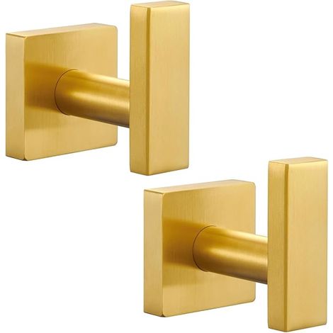 Sollbry Paquete de 2 ganchos de acero inoxidable para colgar en la puerta, para baño, abrigo y bata (latón cepillado dorado) (1/3)