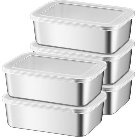 5-teiliges Set Vorratsdosen mit Deckel: 1100 ml Edelstahl-Vorratsdosen，wiederverwendbare Gefrierboxen，Aufbewahrungsbehälter (1/5)