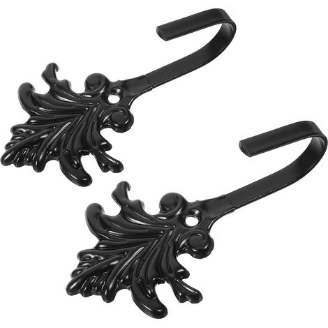 Crochets de Retenue de Rideaux en Fer Noir Forme Feuille Rustique, Installation Facile, Gain de Place, pour Rideaux Manteaux, pour Toute Pièce (1/5)