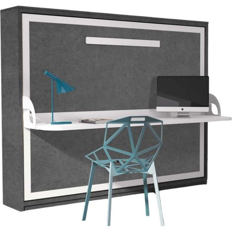 Lit escamotable avec bureau 140x190 gris ciment P 35 Kinoa (1/5)