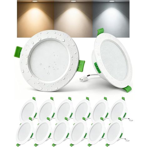 Lot de 12 Spot LED Encastrables 68mm 5W 220V, 3 Températures de Couleur Réglables, Blanc Chaud 2700K / Neutre 4000K / Froid 6000K, Spots de Plafond IP44 Étanche pour Salle de Bain Salon Cuisine (1/5)