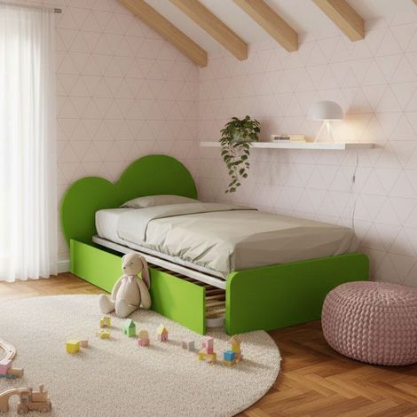 Letto a cuore 1 piazza e mezza con secondo letto estraibile - Perfetto per camerette - Verde mela