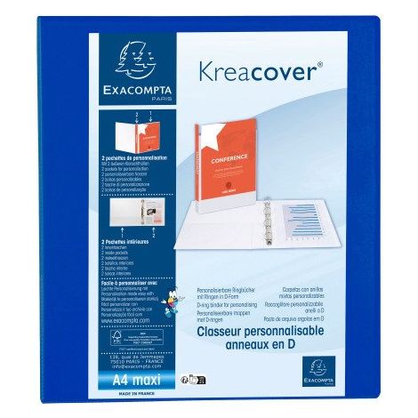 Classeur 4 anneaux plastifié Exacompta Kreacover® personnalisable A4 maxi - Dos 7,5 cm bleu (1/5)