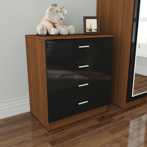 ELEGANT Black Bedroom Wardrobe High Gloss Soft Close Wardrobe Includes a Removable Hanging Rod, Storage Shelves, Metal Handles (1/5)