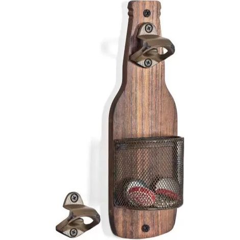 Ouvre-bouteille en bois, boîte de rangement murale pour capsules, décoration originale pour bar/restaurant, ouvre-bouteille mural (1/5)