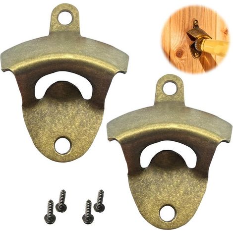 Abrebotellas de pared de 2 piezas, abrebotellas de metal vintage multifuncional para cerveza, con tornillos autorroscantes, ideal para bares (1/5)
