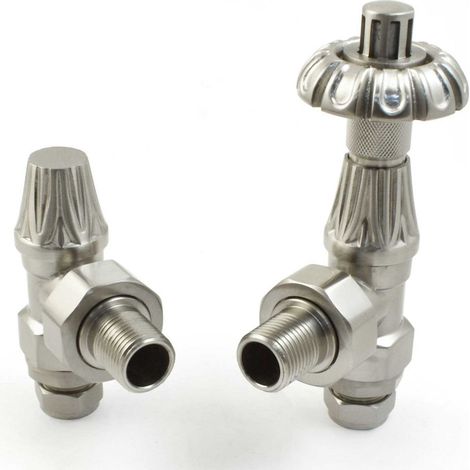 West Abbey Angled TRV Thermostatic Radiator Valve and Lockshield - Satin Nickel (1/4)