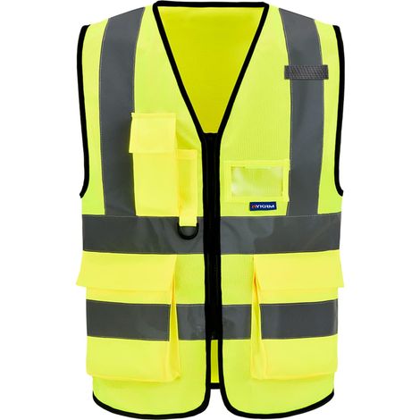 Plusieurs couleurs 7 Poches de Classe 2" Gilet de sécurité Jaune gilet haute visibilité homme Devant avec des Bandes réfléchissantes Unisexe (1/4)