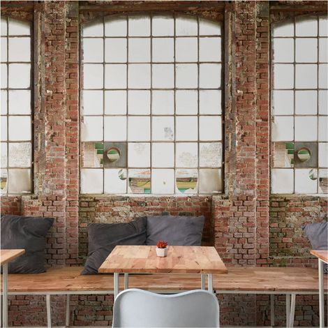 Photo wallpaper Profhome 392421 hot embossed non-woven wallpaper smooth brick look matt brown cream beige 1.59 m x 2.8 m (1/4)