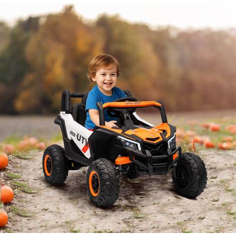 Voiture électrique 12V pour enfants, télécommande, ceinture de sécurité, klaxon, phares LED, port USB, pour les 3-5 ans, orange