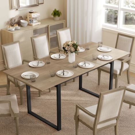 Table à Manger Industrielle pour 6-8 Personnes avec Rétroaction Ronde, en Bois et Acier, 180x80x75 cm (1/5)
