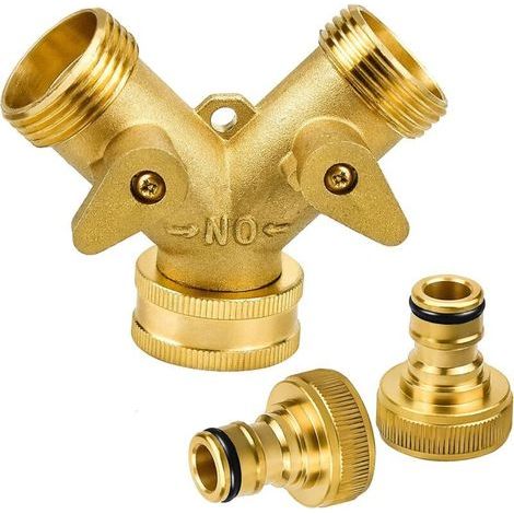 Raccord en Y 2-Voies Y-Distributeur avec raccord Rapide de 3/4" en Laiton pour raccord d'outil d'irrigation (1/4)