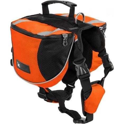 Sacoche de Selle Sac à Dos pour Chien Moyens & Grands, Veste Gilet Imperméable Réglable Grande (Orange, L( Chien 28kg - 40kg)) (1/5)