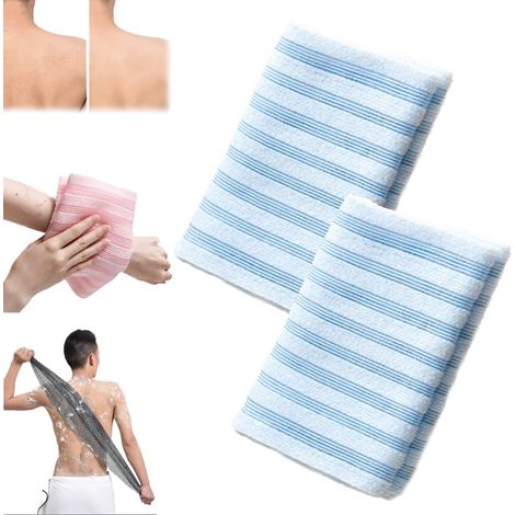 Lot de 2 serviettes de bain exfoliantes - Serviettes de bain - Serviette de bain exfoliante - Serviette de bain longue - 100 x 25 cm - Bleues (1/5)
