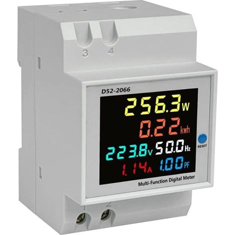 D52-2066 DIN-Schienen-Multifunktionsmessgerät mit Farb-LCD-Anzeige für Spannung, Wirkleistung, Frequenz und elektrische Energie (40–300 V AC) – Crezuo
