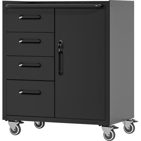Armoire d'atelier en acier avec roulettes verrouillables – 75 x 42 x 88 cm, noir/gris, pour garage, bureau et maison (1/5)