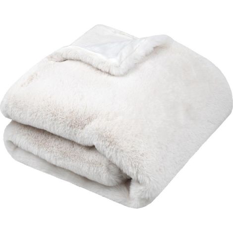 Plaid en fausse fourrure ultra moelleux Ecru 180x220 cm (1/2)
