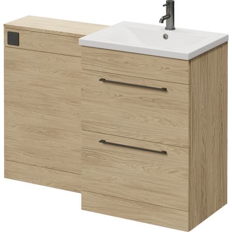 Napoli 460 Cento Light Oak 1200mm 2 Drawer Vanity Unit Toilet Suite with Glide Basin - 1200mm - Gunmetal Grey 320mm HandleWithout Kingston Toilet Pan