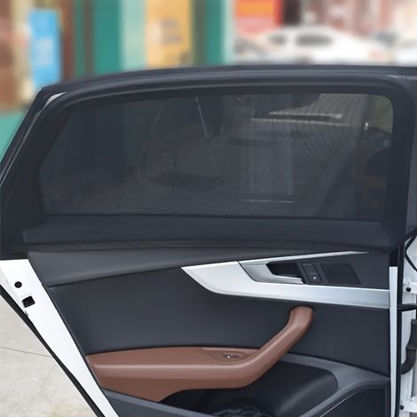 Lot de 2 pare-soleils en maille aérée pour fenêtres latérales arrière de voiture, écran élastique anti-UV pour bébés, animaux et passagers, ajustement universel pour 95 % des véhicules (1/4)