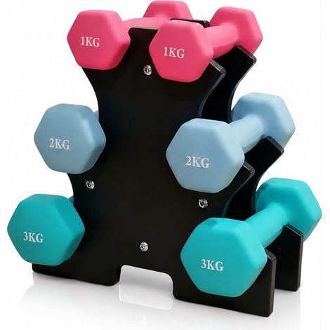 Dumbbell Set with Stand, 1-3 kg, Non-Slip PVC Coated (1/5)