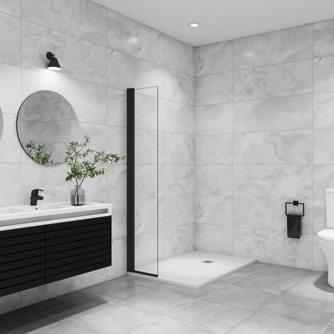 [PRODUIT D'OCCASION]AICA paroi de douche à l'italienne pivotante 35x200cm paroi de douche retour pivotant mural  en verre 8mm anticalcaire profilé en alu Noir mat