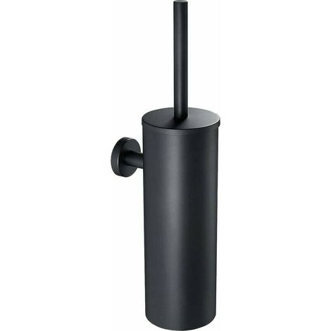 Escobilla de baño de pared negra con portaescobillas, escobilla de baño de acero inoxidable 304 con mango largo, con portaescobillas antibacteriano