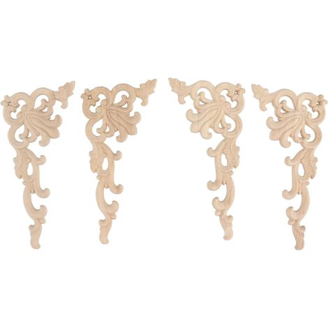 Lot De 4 Appliques en Bois Sculpté, Ensemble De Décalcomanies Décoratives Non Peintes pour Mur, Porte, Armoire, Miroir, Placard, Commode, Cheminée, Escalier, Projet De Bricolage (1/5)