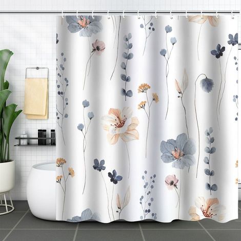 Rideau de douche - Rideau de douche imperméable - Rideau de séparation de douche - Avec anneaux en plastique - Pour douche et baignoire - Motif floral - 180 x 180 cm - PEVA - Vert (1/5)