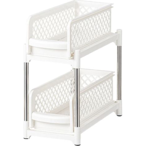 Panier Coulissant Sous Évier - Support Métallique Inoxydable - Organisation Armoire Cuisine - 2 Niveaux - Dimensions Réglables - Pour Salle De Bain Et Cuisine - Lot De 1 (1/5)