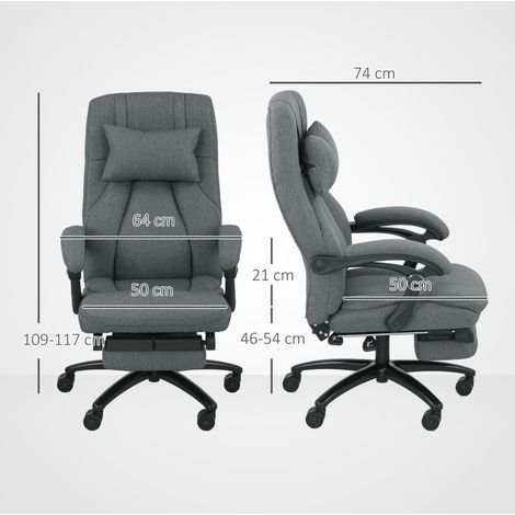 Chaise de bureau massante 64x74x109-117 cm gris foncé en polyester avec repose-pieds et dossier inclinable (1/3)