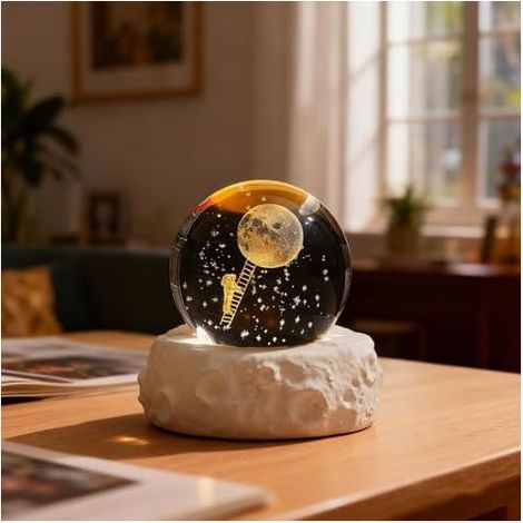 Veilleuse 3D en forme de boule de cristal galaxie avec alimentation USB, 3 modes de couleur, décoration de bureau sur le thème de la lune, cadeau pour anniversaire, Saint-Valentin, maison, bureau [Cla (1/5)