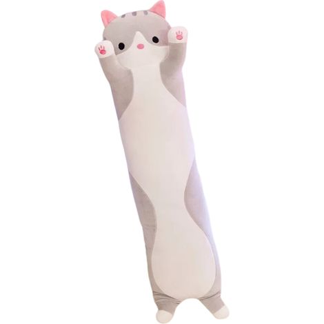 Filiyano-Coussin câlin chat long, peluche chat dessin animé, décoration de chambre d'enfant, gris 50 cm, griscadeaux spéciaux 70 cm gris (1/2)