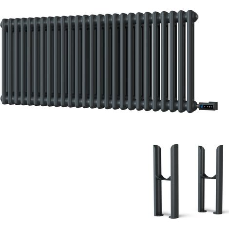 Alpha - Anthracite Column Electric Radiator H500mm x W1164mm 2 Column 1500w Thermostatic WIFI - Feet Included